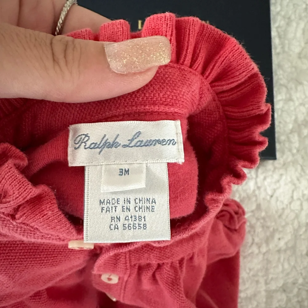 Ralph Lauren Coral Red Baby Girl Bubble Diaper Cover Romper